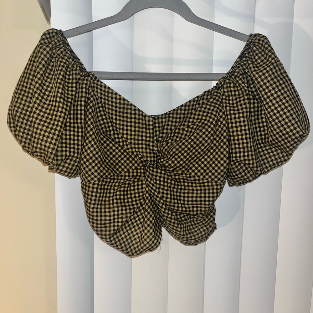 Stylish Black and Yellow Checkered Women's Top